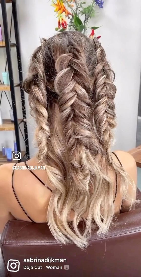 33 Cute & Trendy Hairstyle Ideas With Braids : Triple Braids Upstyle