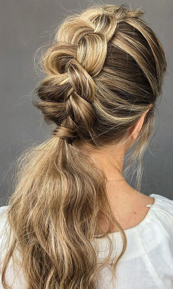 33 Cute & Trendy Hairstyle Ideas With Braids : Chunky Braided Ponytail