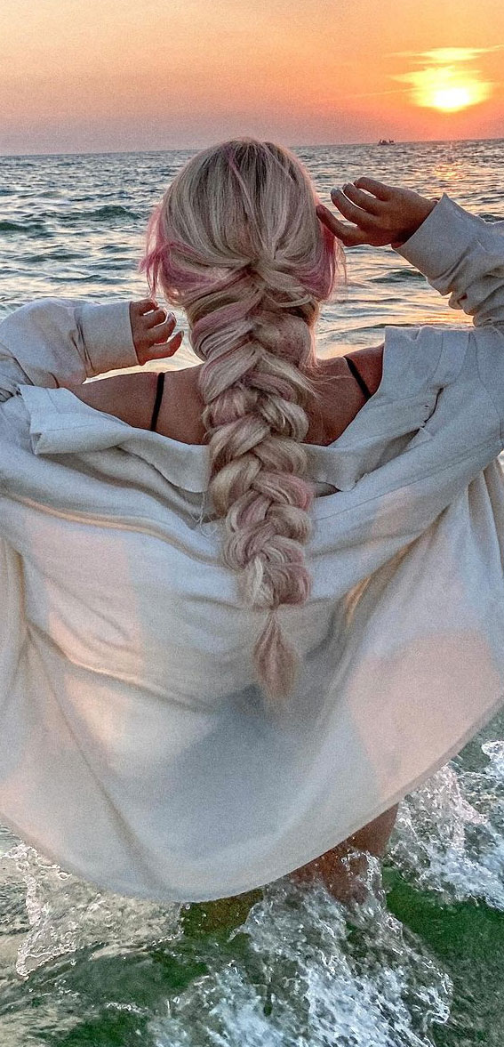 33 Cute & Trendy Hairstyle Ideas With Braids : Lilac Pink & Blonde Braids