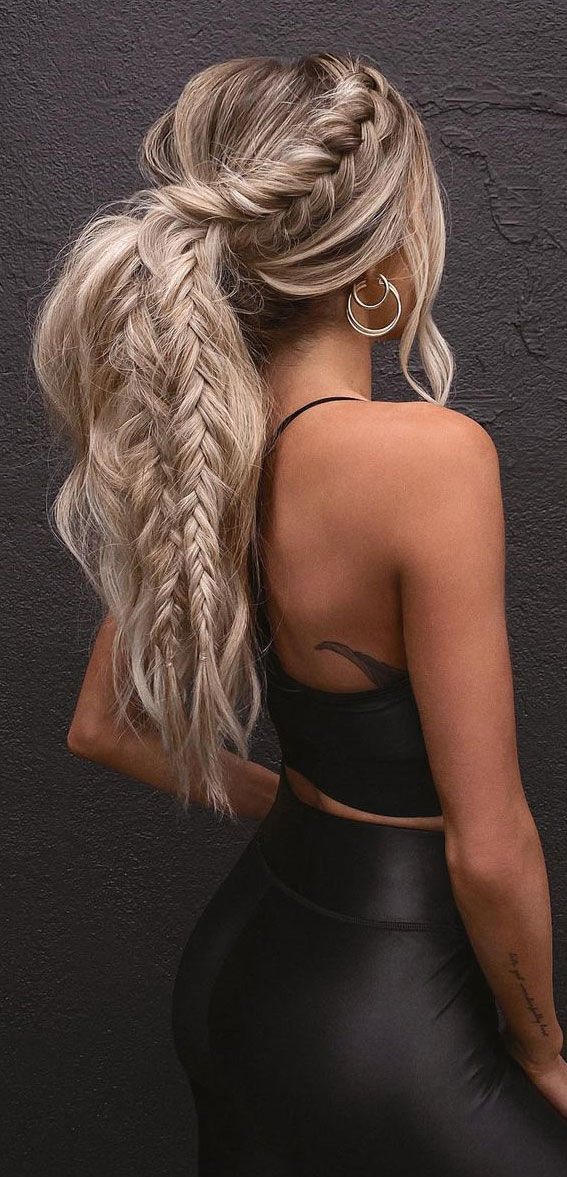 33 Cute & Trendy Hairstyle Ideas With Braids : Side Braided Ponytail with Small Braids