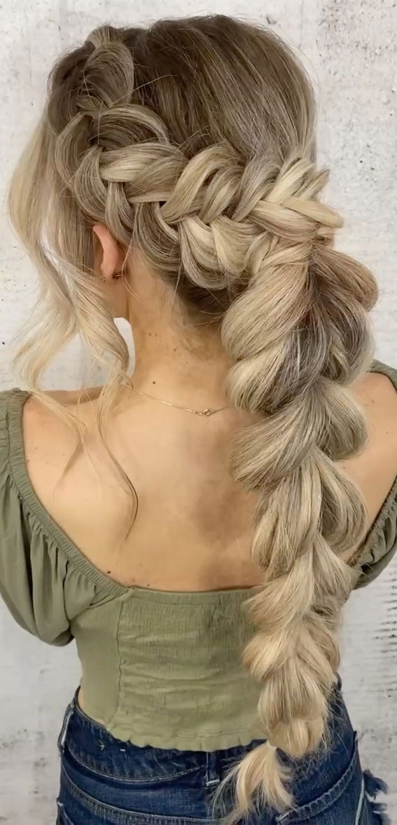 33 Cute & Trendy Hairstyle Ideas With Braids : Double Braided Pony