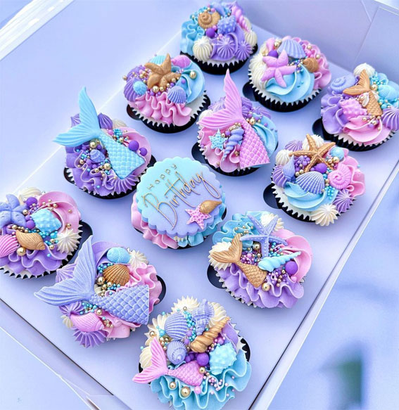 40 Irresistible Cupcake Ideas : Mermaid-Themed Cupcakes
