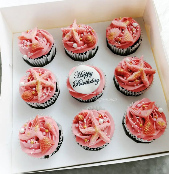 40 Irresistible Cupcake Ideas : Beach Theme Pink Cupcakes