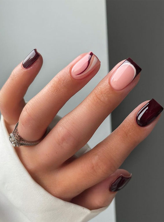 27 Glamorous, Soft, and Subtle Autumn Nail Designs : Chocolate & White Fall Nails Inspo