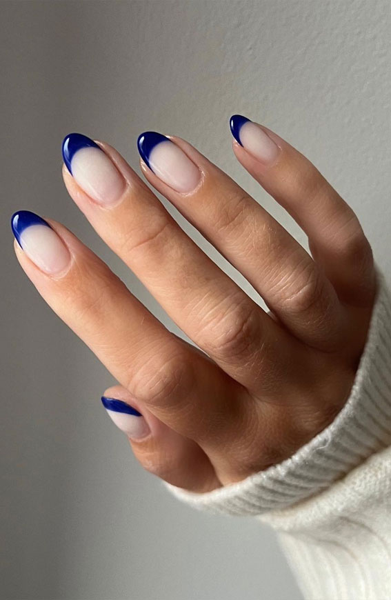 27 Glamorous, Soft, and Subtle Autumn Nail Designs : Dark Blue French Tip Nails