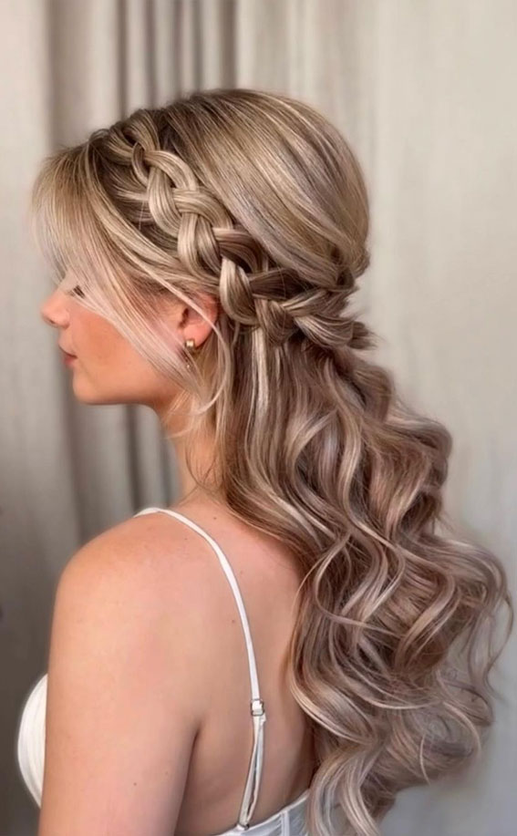 Half-Up, Half-Down Wedding Hairstyles that’re Chic and Versatile : Braided Half-Up with Bohemian Vibes