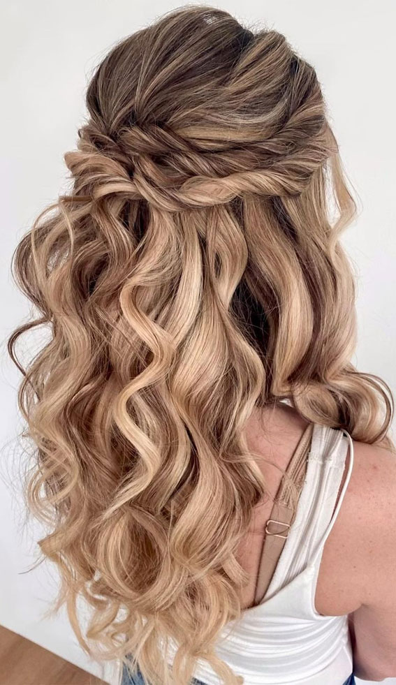 Half-Up, Half-Down Wedding Hairstyles that’re Chic and Versatile : Cascading Waves + Half Up