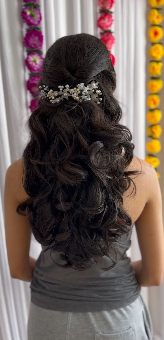 Half-Up, Half-Down Wedding Hairstyles that’re Chic and Versatile : Elegance Dark Hair Half Up
