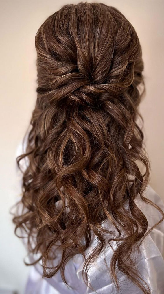 Half-Up, Half-Down Wedding Hairstyles that’re Chic and Versatile : Twisted Soft Waves Half Up