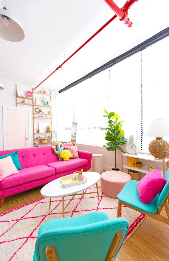 bold living room, bright living room, colorful living room, living room color scheme, living room decor ideas