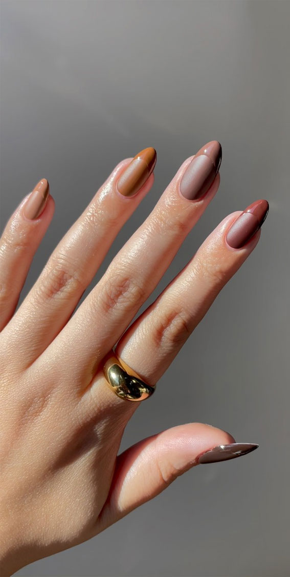 27 Glamorous, Soft, and Subtle Autumn Nail Designs : Two-Toned French Tips