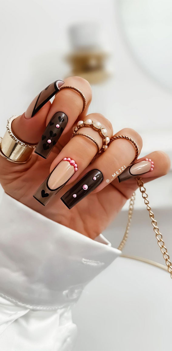 50 Pick and Mix Nail Designs for an Unboring Look : Black French Acrylic Nails