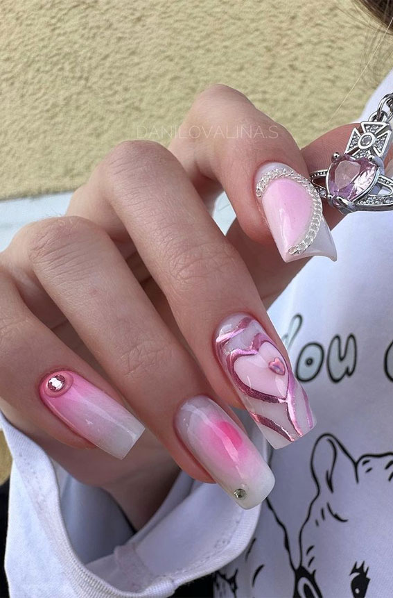 50 Pick and Mix Nail Designs for an Unboring Look : Cute Pink Sheer Nails with Designs