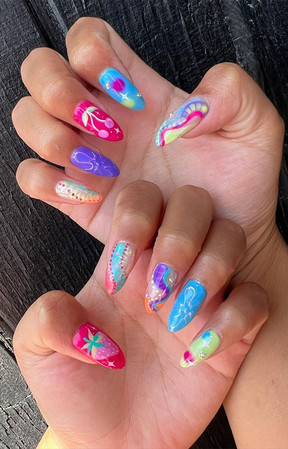 50 Pick and Mix Nail Designs for an Unboring Look : Fun Neon Nail Art
