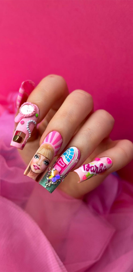 Barbie Style Nail Stickers, Pink Nail Decals, Cute Nail Stickers, Nail –  TOMONI NAIL ART