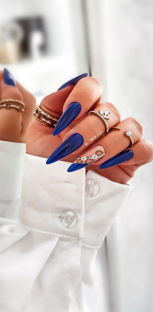 50 Pick and Mix Nail Designs for an Unboring Look : Dark Blue & 3D ...