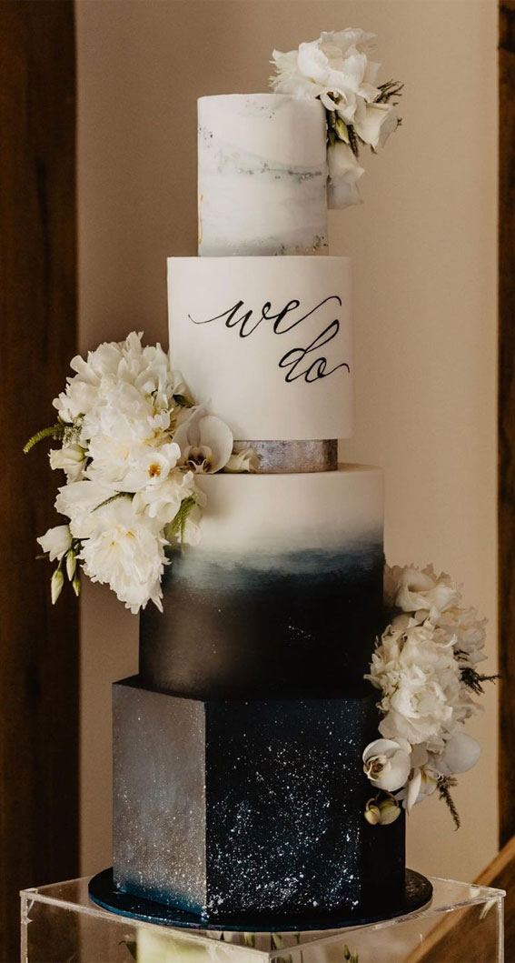50 Artistic Masterpiece Wedding Cakes : Midnight Blue Octagon + Round Cake