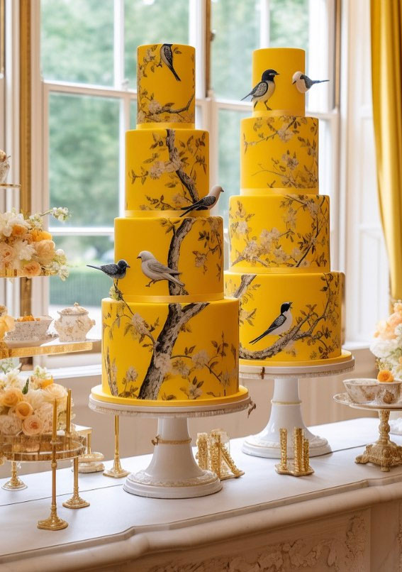 50 Artistic Masterpiece Wedding Cakes : Chinoiseries Yellow Cake