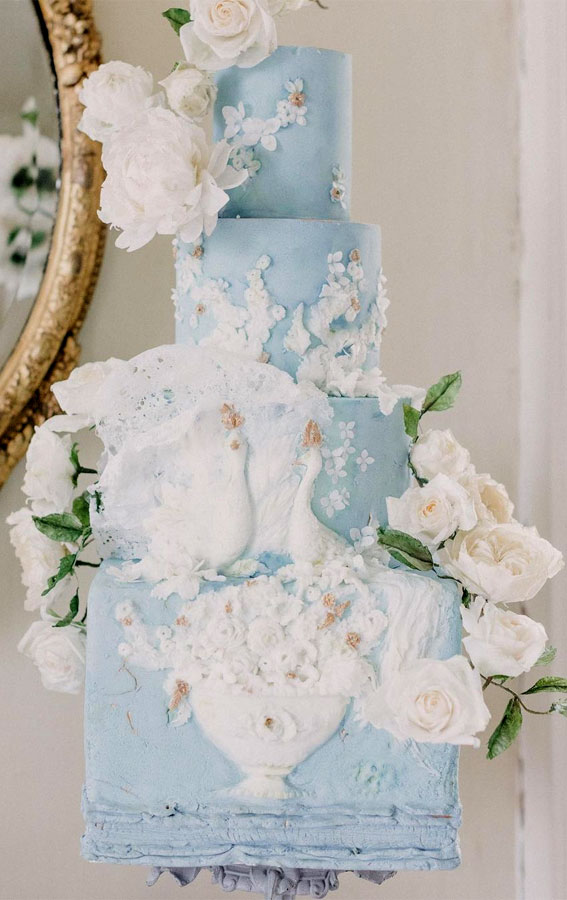 50 Artistic Masterpiece Wedding Cakes : Moody Textured Blue Cake