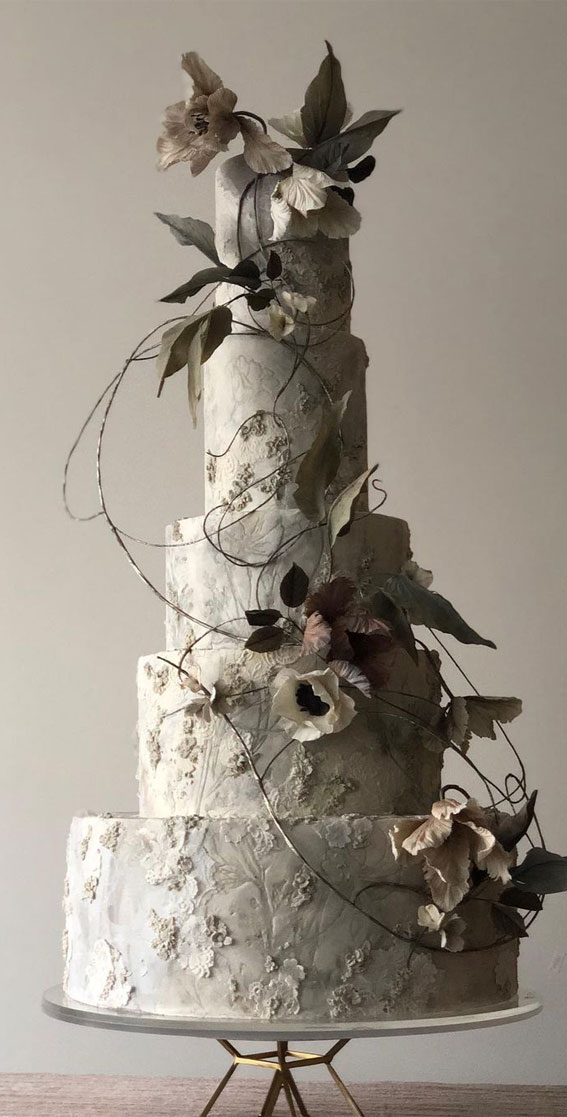 50 Artistic Masterpiece Wedding Cakes : Five Tier Stone Effect Round Cake