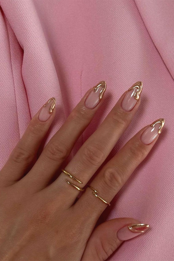 40 Expressive Fall Nail Art Designs to Flaunt : Gold Dripped French Tips