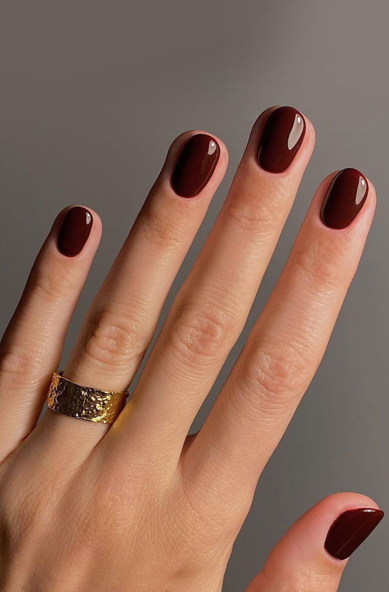 40 Expressive Fall Nail Art Designs to Flaunt : Simple Chocolate Brown Short Nails