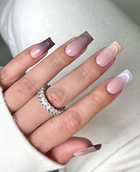 40 Expressive Fall Nail Art Designs to Flaunt : Double French Ombre Fall Nails