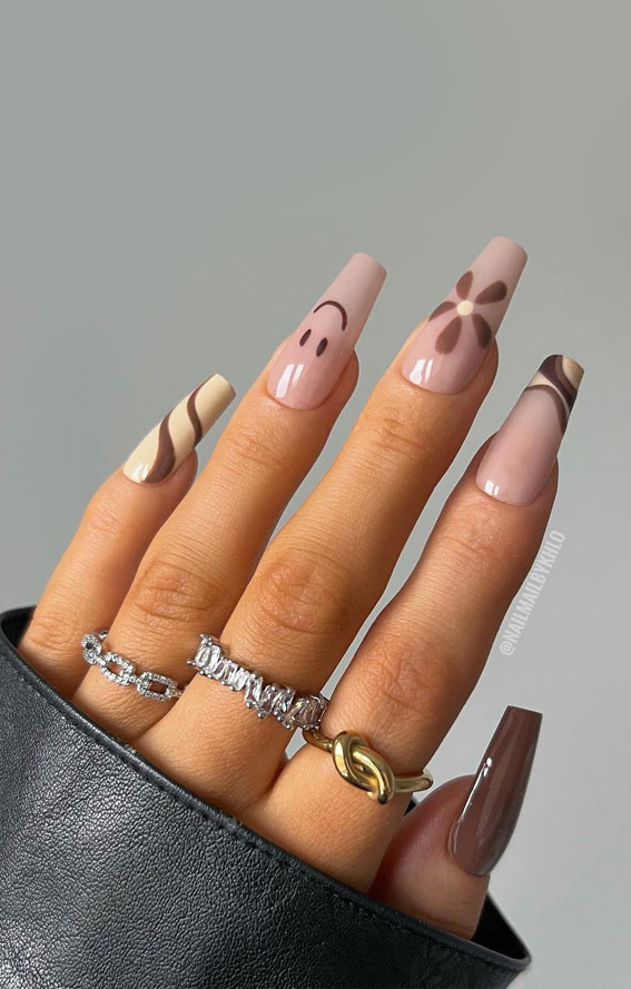 40 Expressive Fall Nail Art Designs to Flaunt : Fun Earthy Press On Coffin Nails