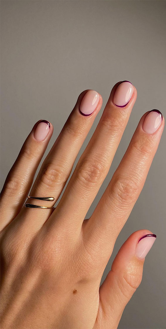 40 Expressive Fall Nail Art Designs to Flaunt : Thin Purple French & Reverse French Nails