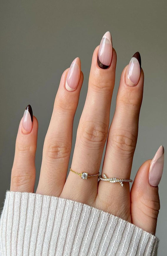 40 Expressive Fall Nail Art Designs to Flaunt : Beige & Brown Side French Sheer Nails