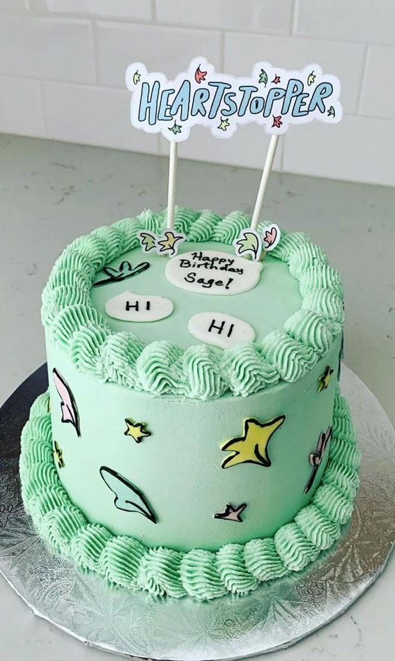 30+ Heartstopper Themed Cake Ideas : Light Green Heartstopper Cake