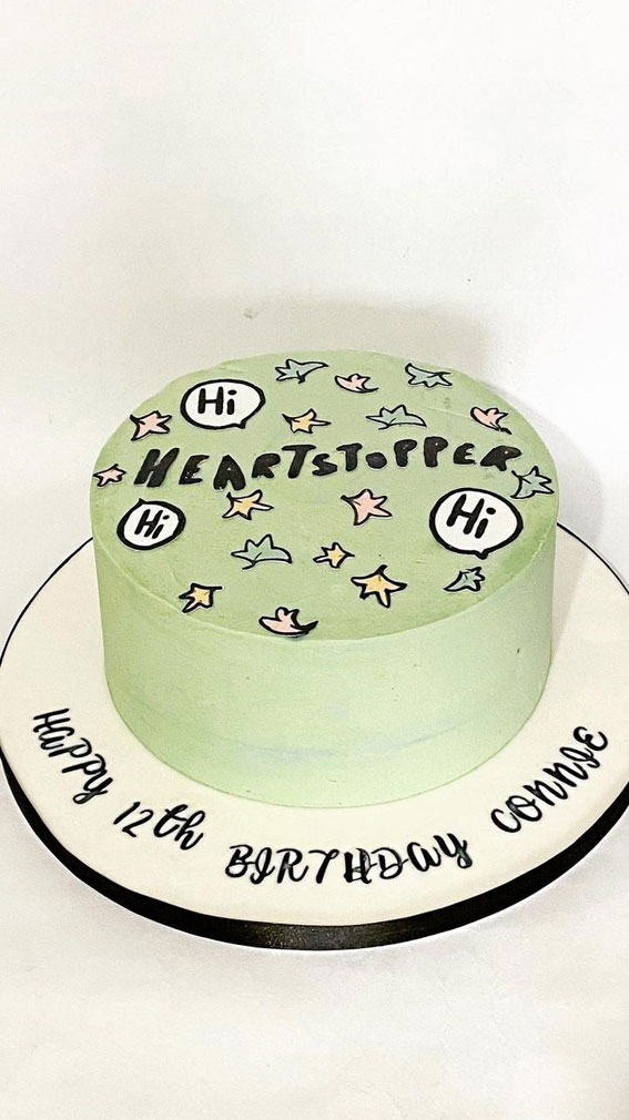 30+ Heartstopper Themed Cake Ideas : Soft Green Comic Heartstopper Cake
