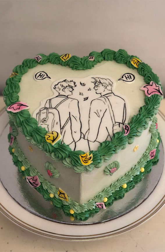 30+ Heartstopper Themed Cake Ideas : Green Heart-Shaped Cake