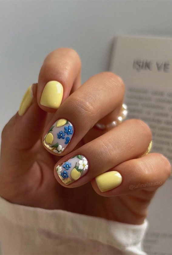 Lemon Nails, short nail art designs, short nails, trendy short nails, cute short nails