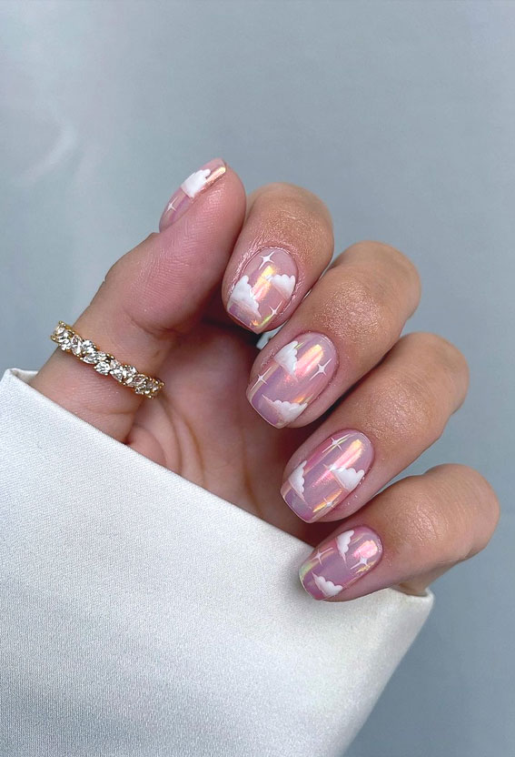 Chrome Nails, Chrome Cloud Nails, short nail art designs, short nails, trendy short nails, cute short nails