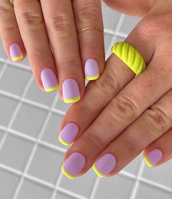 Chic Short Nail Art Designs for Maximum Style : Neon Green Tips Lavender Nails