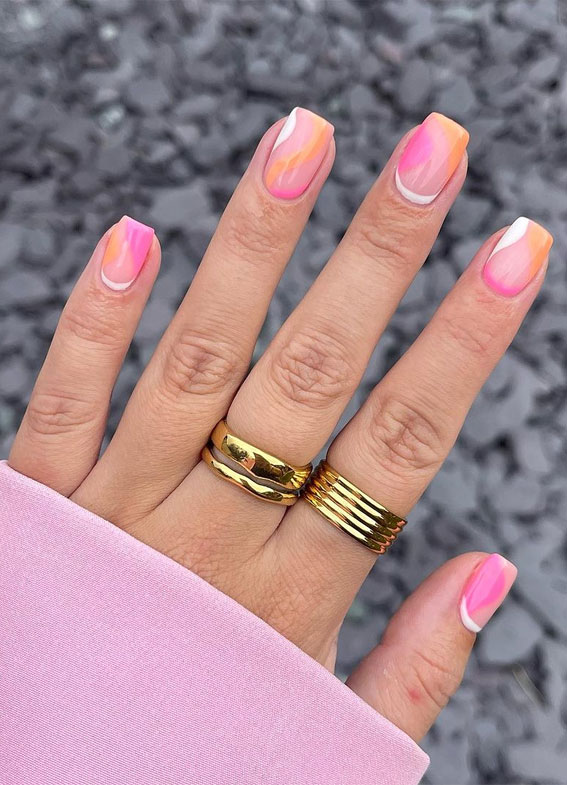 Chic Short Nail Art Designs for Maximum Style : Pink & Orange Negative Space Nails