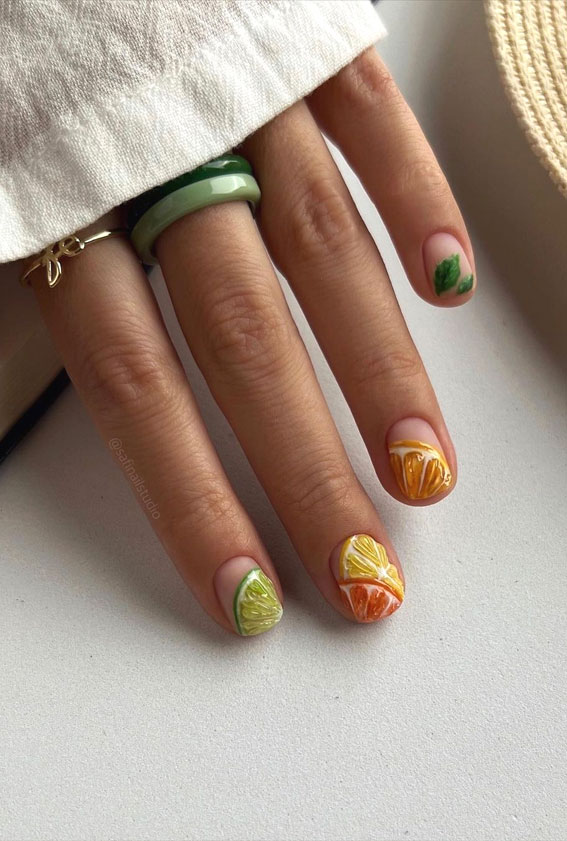 Chic Short Nail Art Designs for Maximum Style : Pick n Mix Citrus Fruit Nails