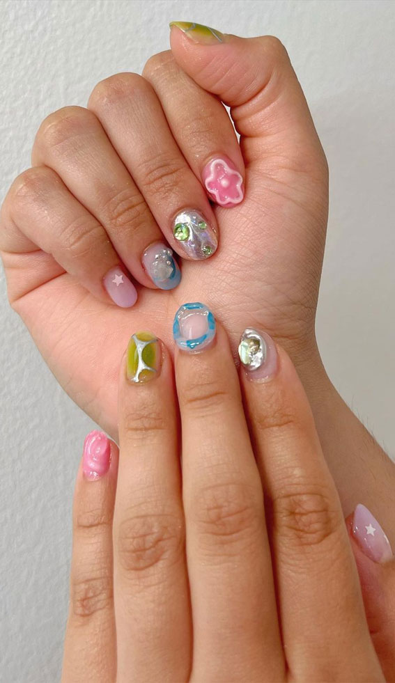 3d nails, pick n mix nails, short nail art designs, short nails, trendy short nails, cute short nails