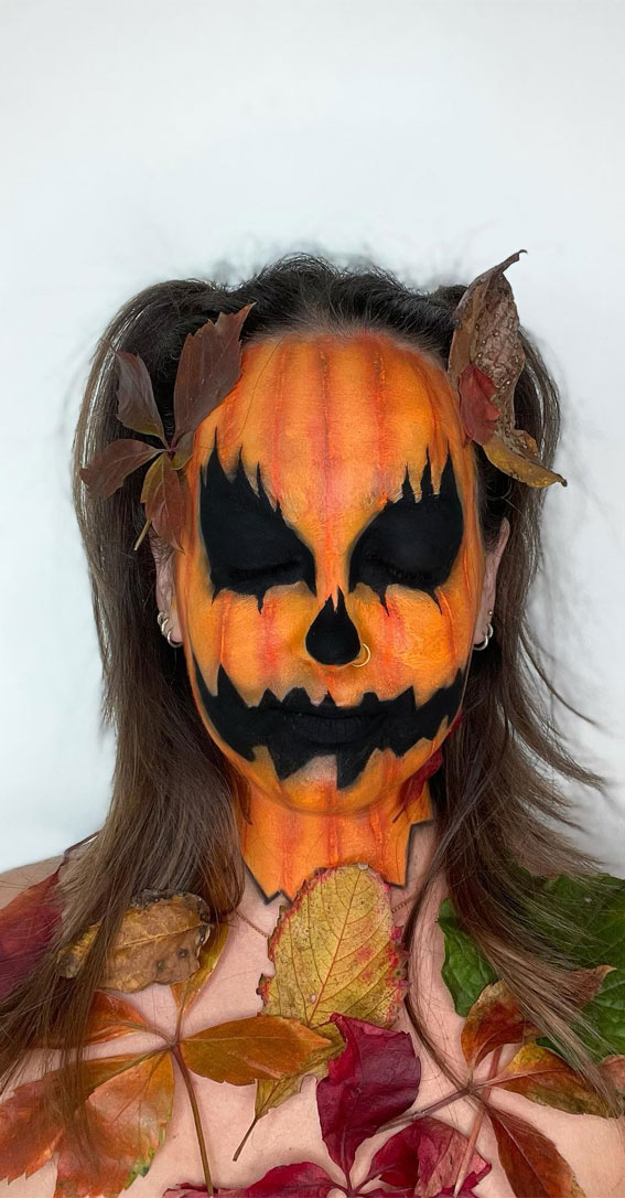 40+ Spooky Halloween Makeup Transformation Ideas : Jack-O’-Lantern Pumpkin Head