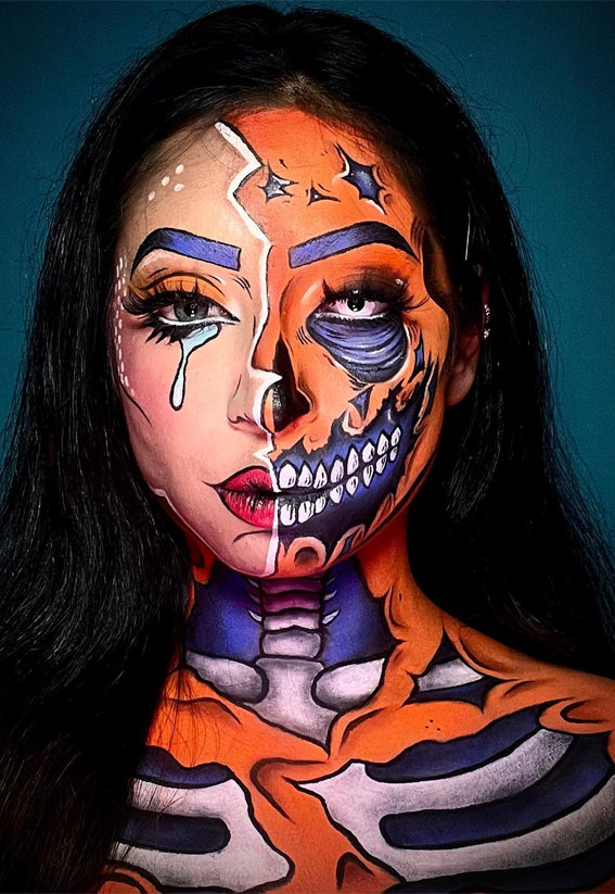 40+ Spooky Halloween Makeup Transformation Ideas : Orange Pop Art Zombie