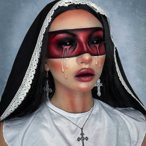 40+ Spooky Halloween Makeup Transformation Ideas : Sad Nun