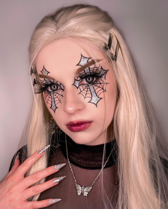 40+ Spooky Halloween Makeup Transformation Ideas : Spider Web + True Cross