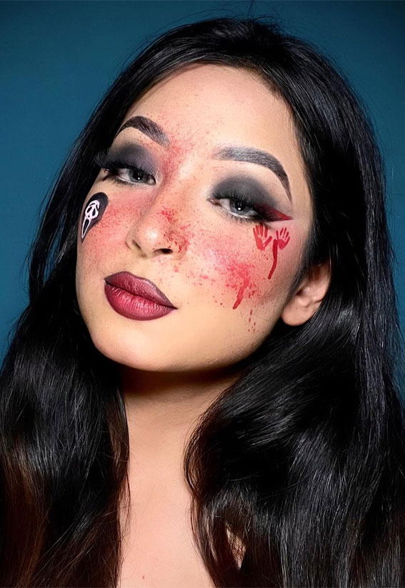 40+ Spooky Halloween Makeup Transformation Ideas : Ghost with Blood Drips