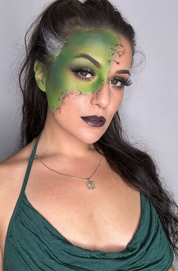 40+ Spooky Halloween Makeup Transformation Ideas : Frankenstein’s Iconic Green