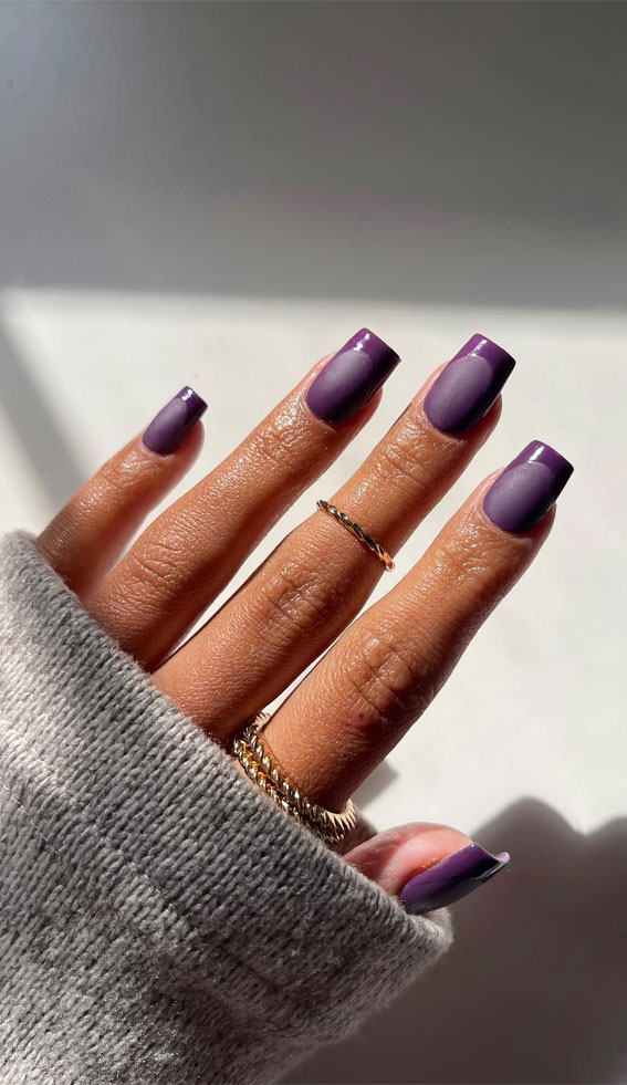 50+ Charming Fall Nail Art to Adorn Your Tips : Matte Purple Nails with Glossy Tips