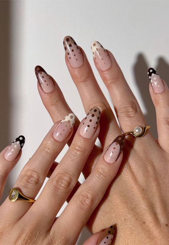 50+ Charming Fall Nail Art to Adorn Your Tips : Shades of Brown Dotty Nails