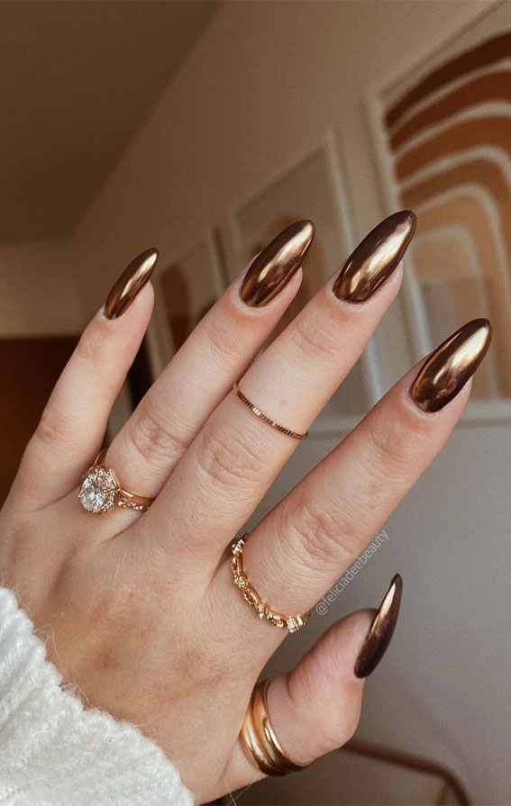 50+ Charming Fall Nail Art to Adorn Your Tips : Chocolate Brown Chrome Nails