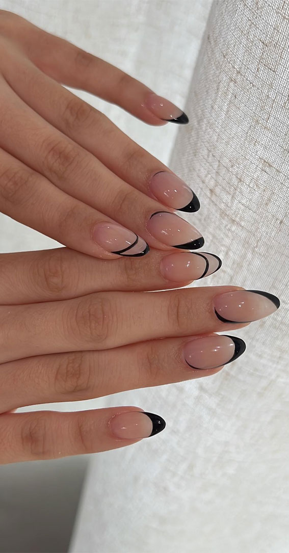 50+ Charming Fall Nail Art to Adorn Your Tips : Black Double French Nails