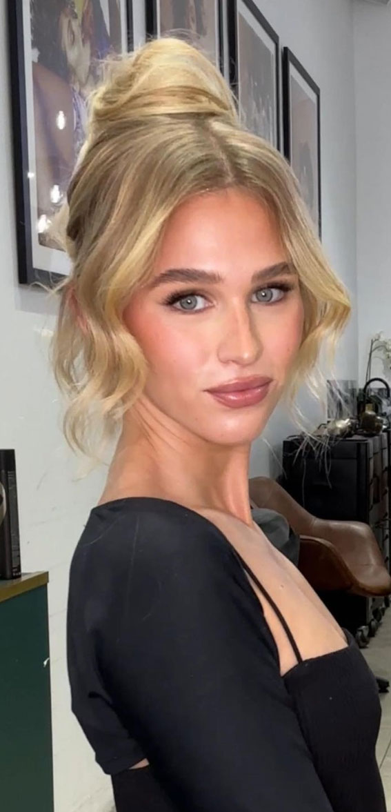 Chic Updos To Elevate Your Hair Game : Blonde High Updo with Face Frame